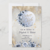 Save The Date Soleil Or Céleste, Lune Bleue Étoiles Roses (Devant)