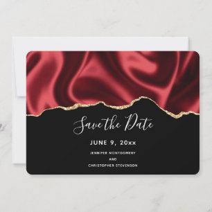 Save The Date Sombre Rouge Glam Wavy Satin Résumé Mariage de con