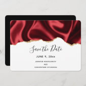 Save The Date Sombre Rouge Glam Wavy Satin Résumé Mariage de con (Devant / Derrière)
