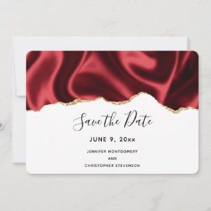 Save The Date Sombre Rouge Glam Wavy Satin Résumé Mariage de con