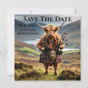 Save The Date Sonneur de cornemuse de vache des Highlands écossa