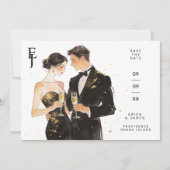 Save The Date Sophisticated Black & Gold Couple Wedding (Devant)