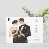Save The Date Sophisticated Black & Gold Couple Wedding (Debout devant)
