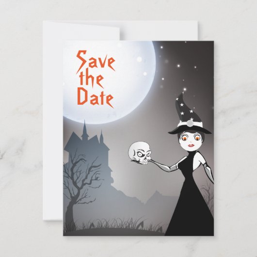 Save The Date Sorcière et Crâne Couple Mariage de pleine lune d' (Devant)