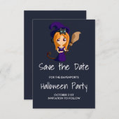 Save The Date Sorcière mignonne en Casquette violet Halloween En (Devant / Derrière)