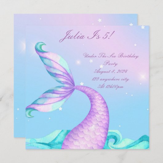 SAVE THE DATE SOUS LA MER MERMAID L'INVITATION D'ANNIVERSAIRE (Devant / Derrière)