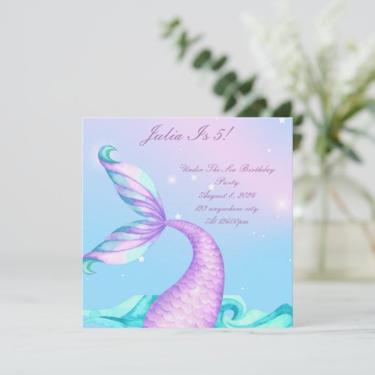 SAVE THE DATE SOUS LA MER MERMAID L'INVITATION D'ANNIVERSAIRE (Debout devant)