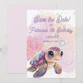 Save The Date Sous la mer, Tortue 5e anniversaire, (Devant / Derrière)