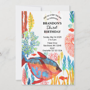 Save The Date Sous l'Océan marin Aquarelle animale Anniversaire
