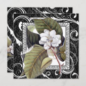 Save The Date Southern Belle Magnolia Enregistrer la date Damask (Devant / Derrière)