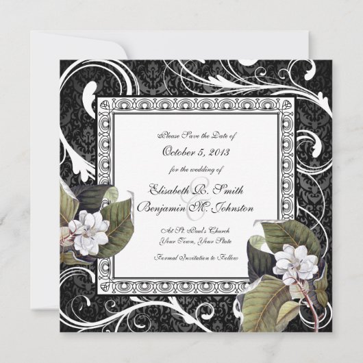 Save The Date Southern Belle Magnolia Enregistrer la date Damask (Dos)