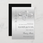 Save The Date Spanish Decorative Glitzy Silver Wedding Rings  (Devant / Derrière)