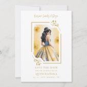 Save The Date Spanish Elegant Quinceañera Yellow Doll Frame (Devant)