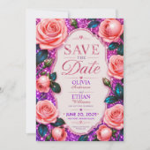 Save The Date Sparkling Pink Glitter Rose (Devant)