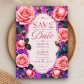 Save The Date Sparkling Pink Glitter Rose