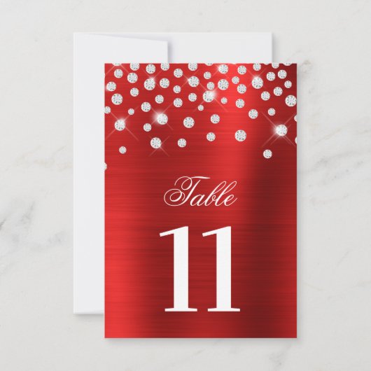Save The Date Sparkly Faux Silver Diamonds Red Table Numéro (Dos)