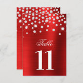 Save The Date Sparkly Faux Silver Diamonds Red Table Numéro (Devant / Derrière)
