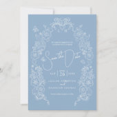 Save The Date Spring Fleur de lis art bleu blanc photo mariage (Devant)
