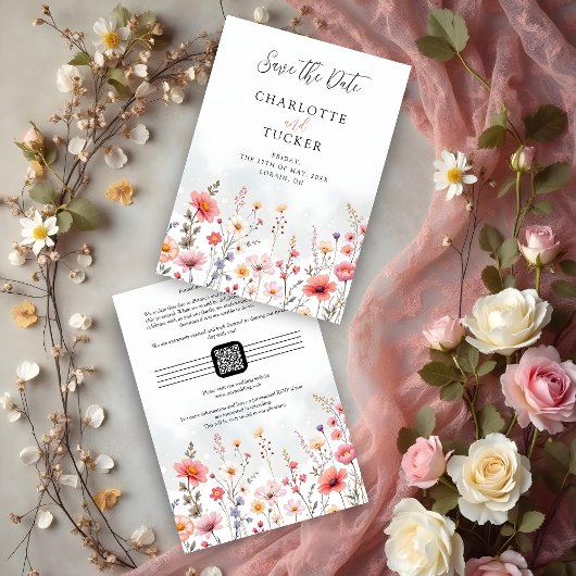 Save The Date Spring-Inspired Rustic Boho Romantic Wildflowers