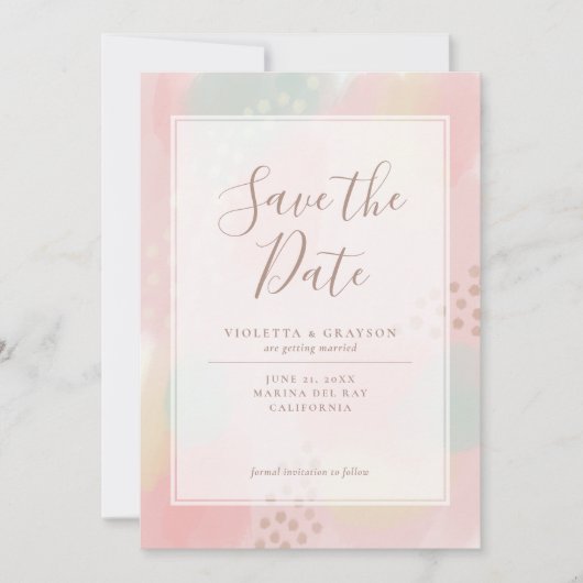 Save The Date Spring Pastel Pink Mariage d'art moderne (Devant)
