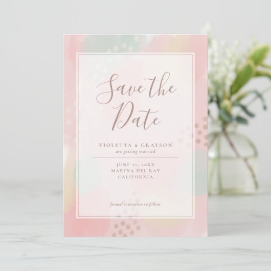 Save The Date Spring Pastel Pink Mariage d'art moderne (Debout devant)