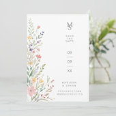 Save The Date Spring Sweet Wildflowers Branches Wedding Gray (Debout devant)