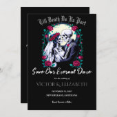 Save The Date Squelette gothique Lune et Mariage Rose (Devant / Derrière)