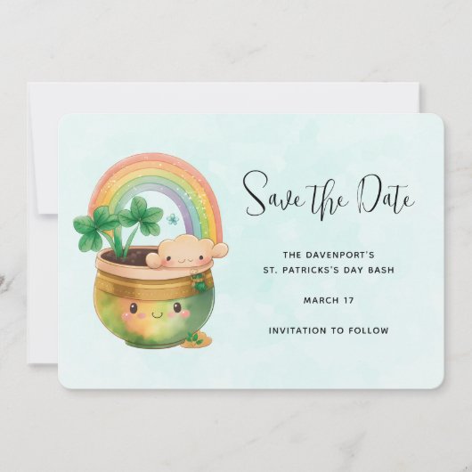 Save The Date St. Patrick's Day Whimsical Arc-en-ciel et trèfle (Devant)