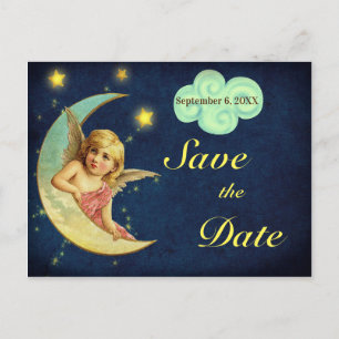 Save the Date Star Moon Angel Wings Cherub Aankondigingskaart