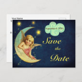 Save the Date Star Moon Angel Wings Cherub Aankondigingskaart (Voorkant / Achterkant)