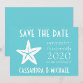 Save The Date Starfish Enregistrer La Date (Turquoise) (Devant / Derrière)