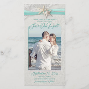 Save The Date Starfish et Lace Aqua Grey Enregistrer la date
