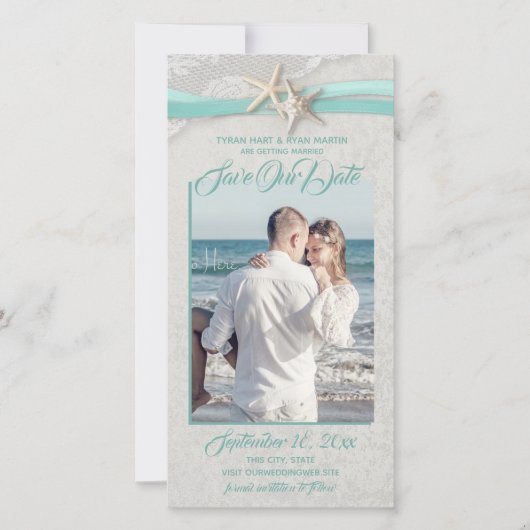 Save The Date Starfish et Lace Aqua Grey Enregistrer la date (Devant)
