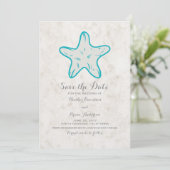 Save The Date Starfish rustique Turquoise Enregistrer l'Invitati (Debout devant)
