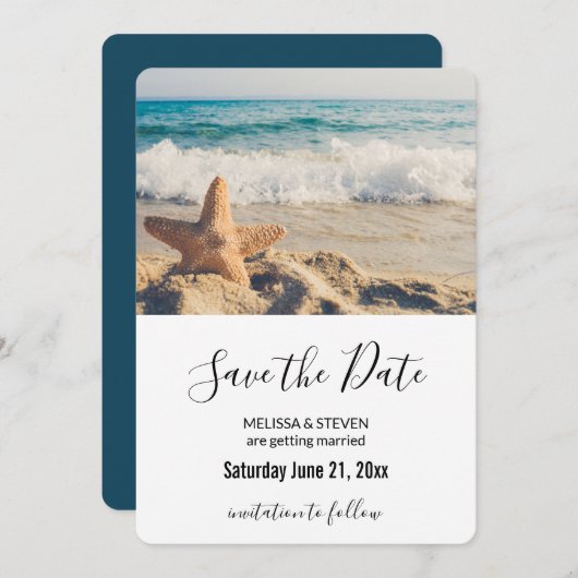 Save The Date Starfish sur un Mariage de plage de sable (Devant / Derrière)