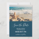 Save The Date Starfish sur une plage de sable Photo (Devant)