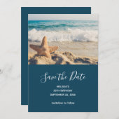 Save The Date Starfish sur une plage de sable Photographier Sauv (Devant / Derrière)