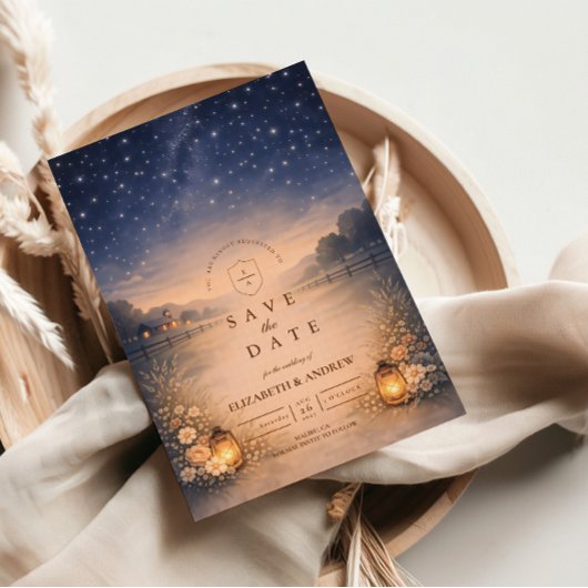 Save The Date Starry Night Rustic Meadow Wedding