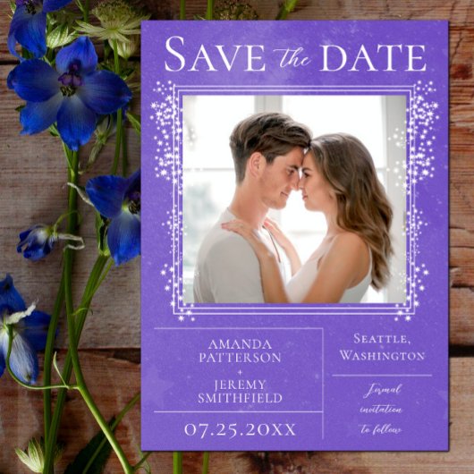 Save The Date Starry Photo | Purple Enregistrer la date
