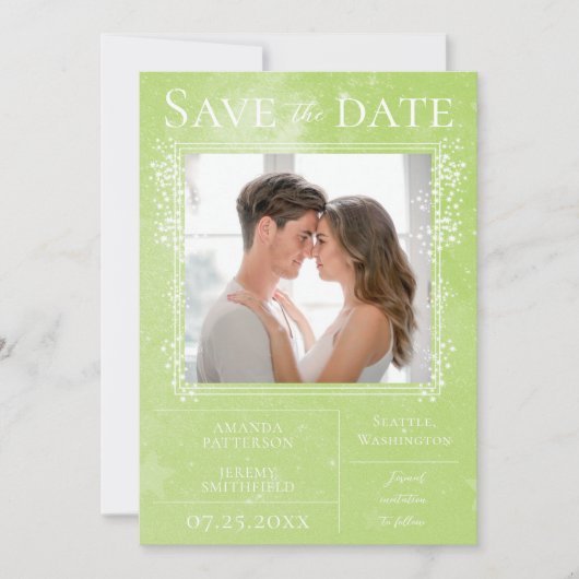 Save The Date Starry Photo | Vert Enregistrer la date (Devant)