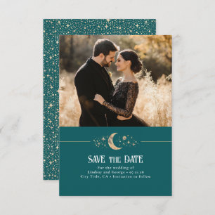 Save The Date Stars Moon Celestial Turquoise Enregistrer la date