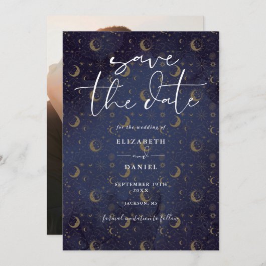 Save The Date Stars Mystiques Célestes Et Mariage Photo Lune (Devant / Derrière)