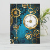 Save The Date Steampunk Arrière - plan turquoise avec Gears (Debout devant)