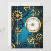 Save The Date Steampunk Arrière - plan turquoise avec Gears (Devant)