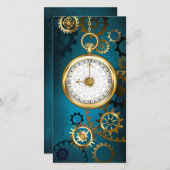 Save The Date Steampunk Arrière - plan turquoise avec Gears (Devant / Derrière)