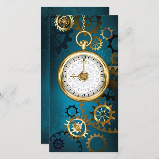 Save The Date Steampunk Arrière - plan turquoise avec Gears (Devant / Derrière)