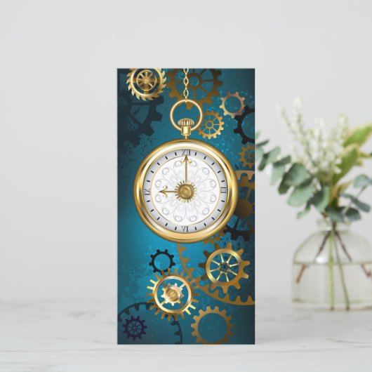 Save The Date Steampunk Arrière - plan turquoise avec Gears (Debout devant)