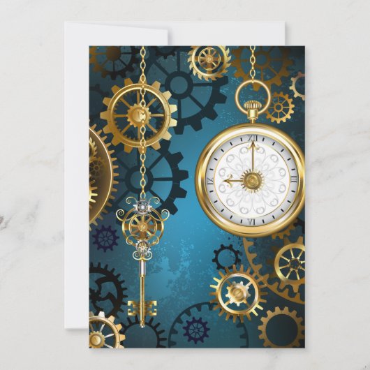 Save The Date Steampunk Arrière - plan turquoise avec Gears (Devant)