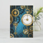 Save The Date Steampunk Arrière - plan turquoise avec Gears (Debout devant)