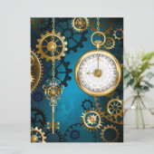 Save The Date Steampunk Arrière - plan turquoise avec Gears (Debout devant)